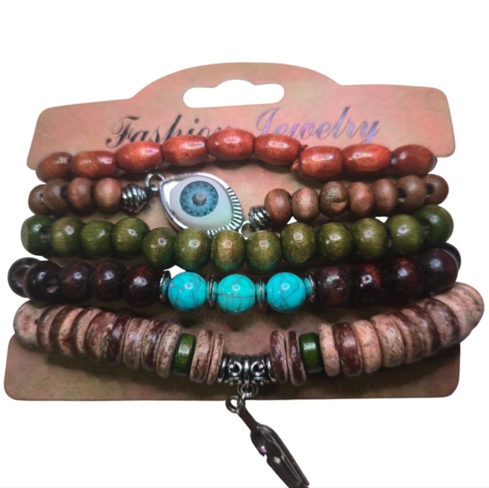 Simple Designs Fashion Jewelry Wooden Beaded Bracelets Set